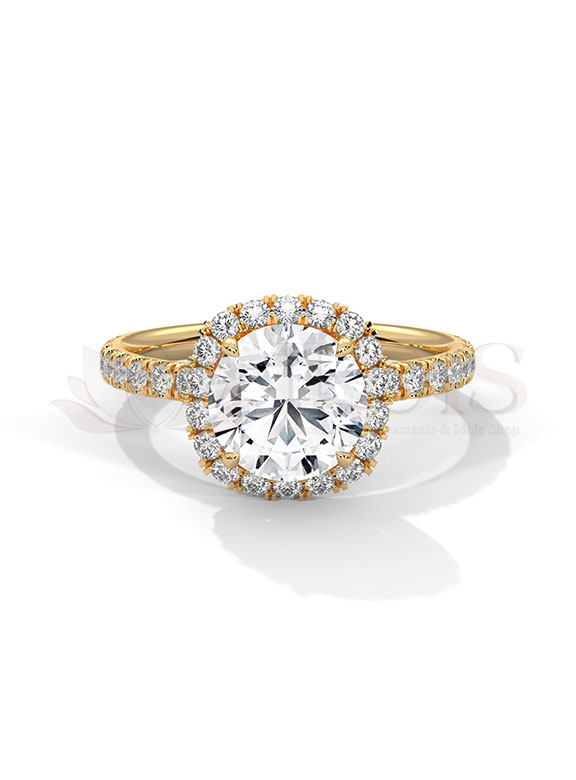 Luxe Round Brilliant Cushion Halo Pave Diamond Engagement Ring
